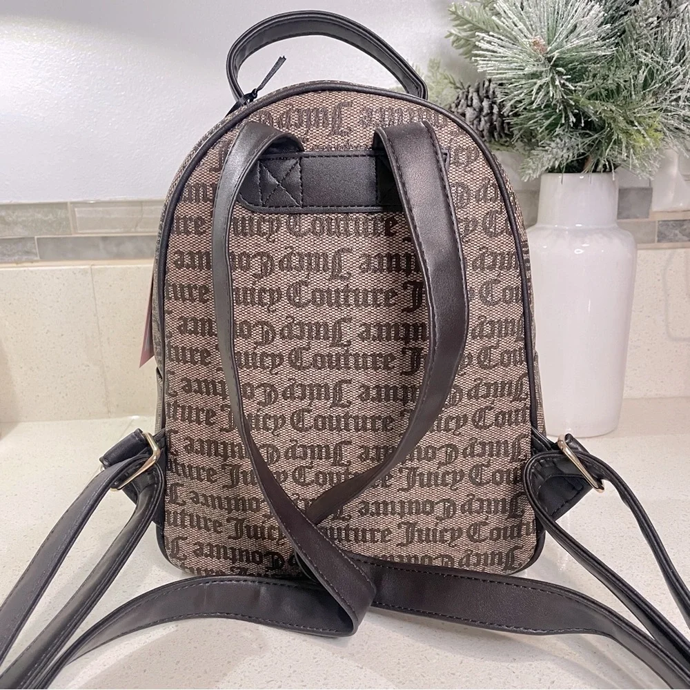 NEW Juicy Couture Brown Monogram‎ Mini Backpack Pink Studded Heart Gothic Logo